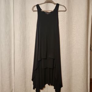 Julian Chang Layered High Low Dress Sleeveless Elegant X Small Solid Black